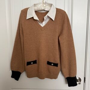 Classic Tan Sweater with Black Accents